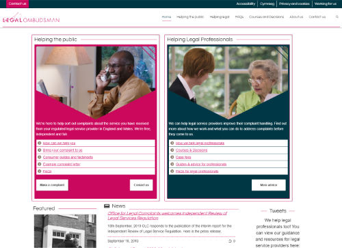Screenshot of the Legal Ombudsman website